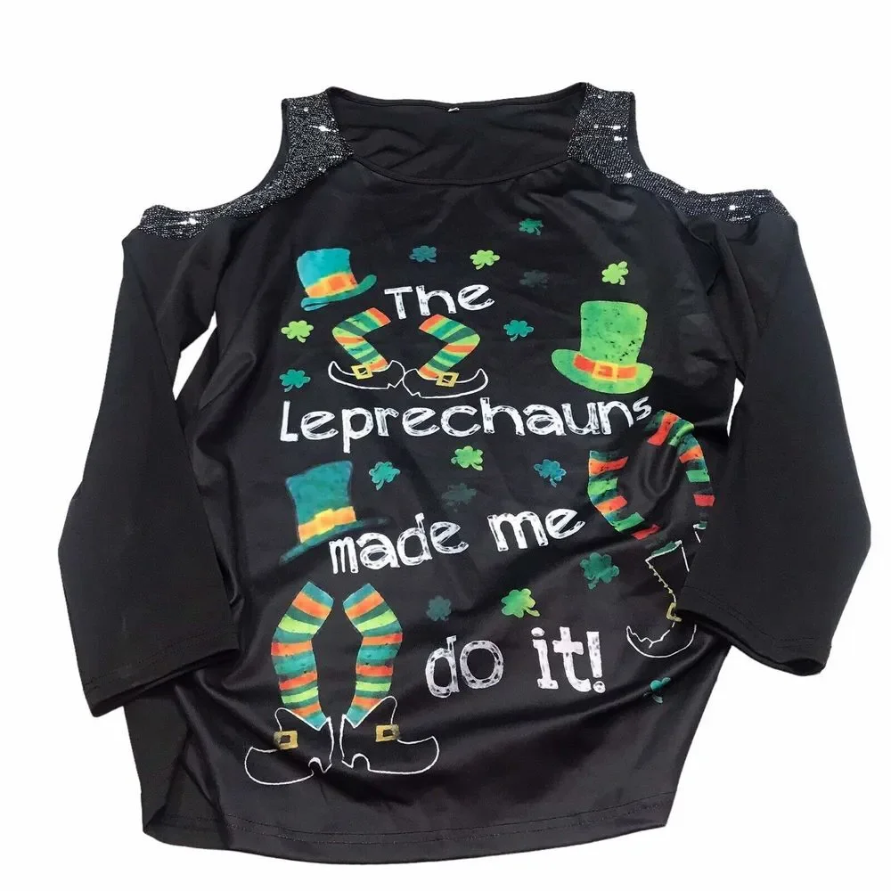 Womens Top‎ XXL Leprechaun St Patricks Holiday Party cold shoulder long sleeve - Picture 4 of 10